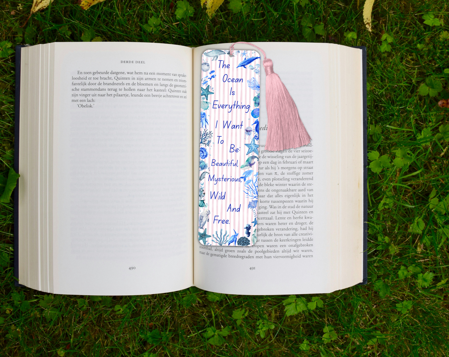 Ocean Quote Bookmark – “The Ocean Is Everything” – Marine Life Design – With Tassel Option – Charity Donation Included