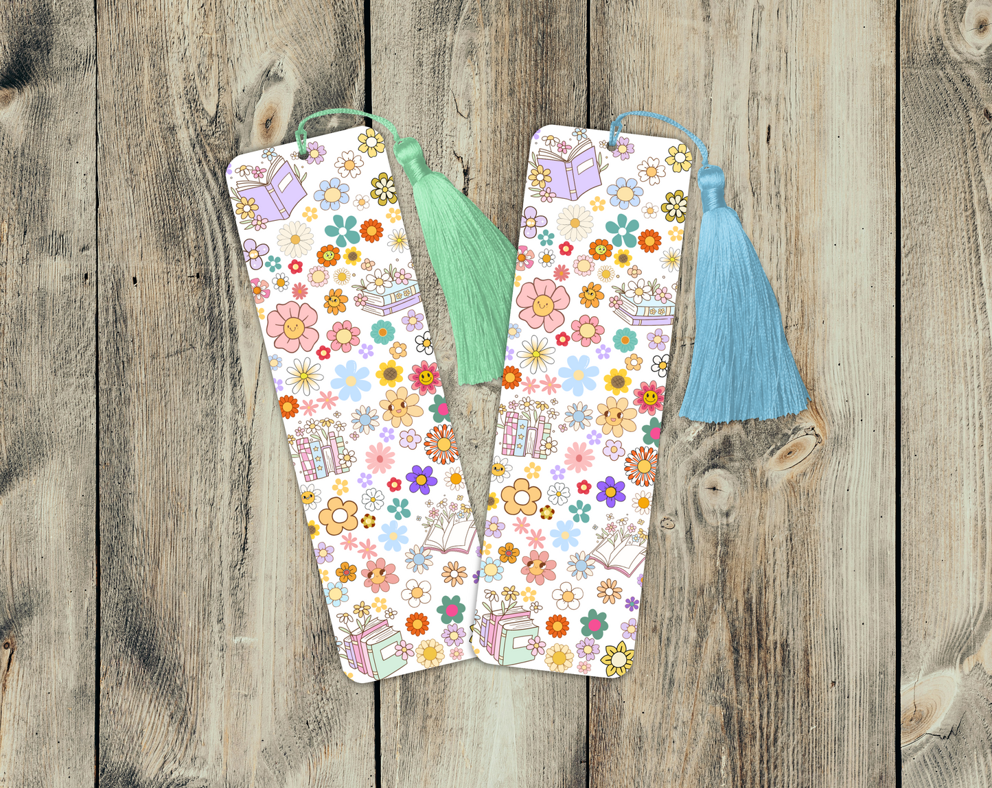 Cute Floral Books Bookmark – Aesthetic Daisy & Book Design – With Tassel Option – Square or Rounded Corners – Charity Donation Included