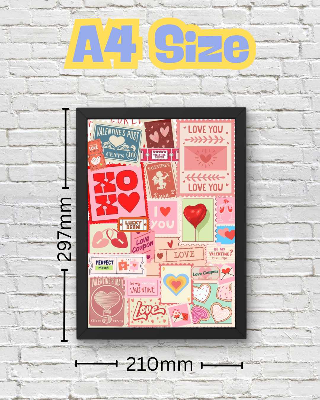 Valentine’s Love Stamp Wall Art - Retro Romantic Coupon & Heart Print - Pink Collage Dorm Décor