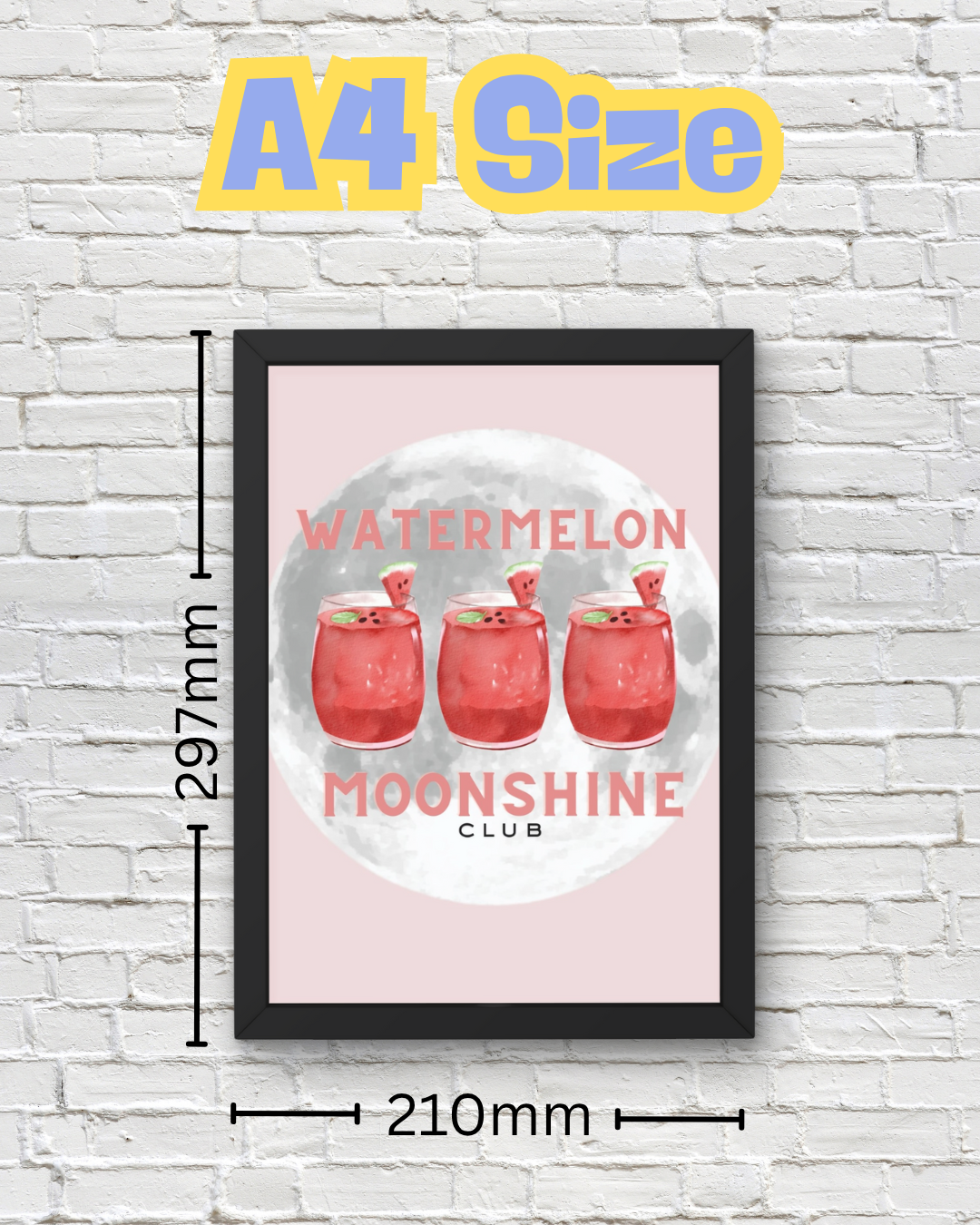 Watermelon Moonshine Club Print – Pink Country Girl Wall Art with Cocktails & Full Moon Aesthetic – Southern Western Décor (A4 & A5 Sizes)