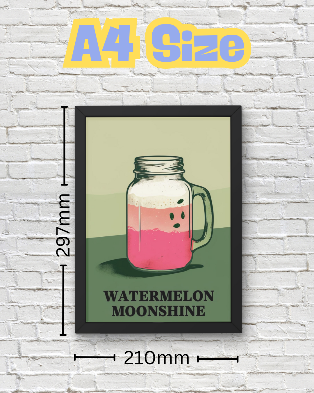 Watermelon Moonshine Mason Jar Print – Retro Country Cocktail Wall Art for Southern Kitchen or Bar Décor – Aesthetic Western Style (A4 & A5 Sizes)