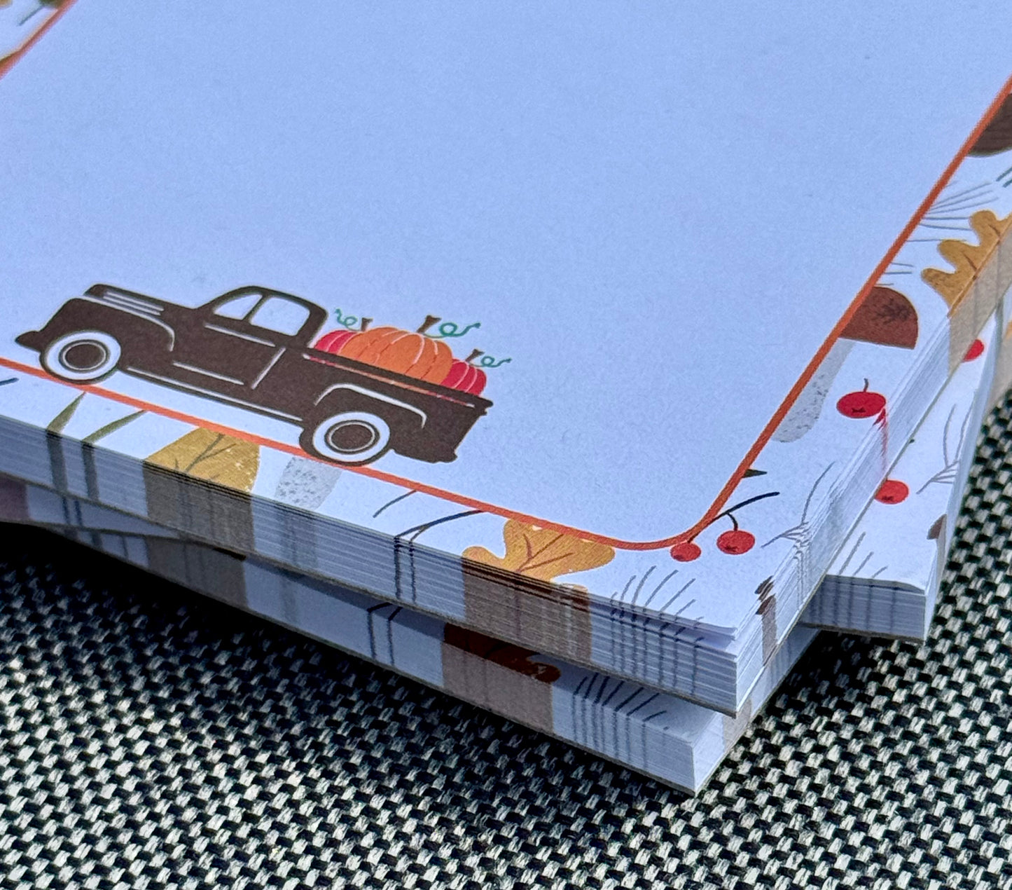 Farmers Market Fall Memo Pad | 50 Page Notepad with Pumpkin Truck & Autumn Leaves | Cute Stationery for Halloween, Thanksgiving & Fall Notes