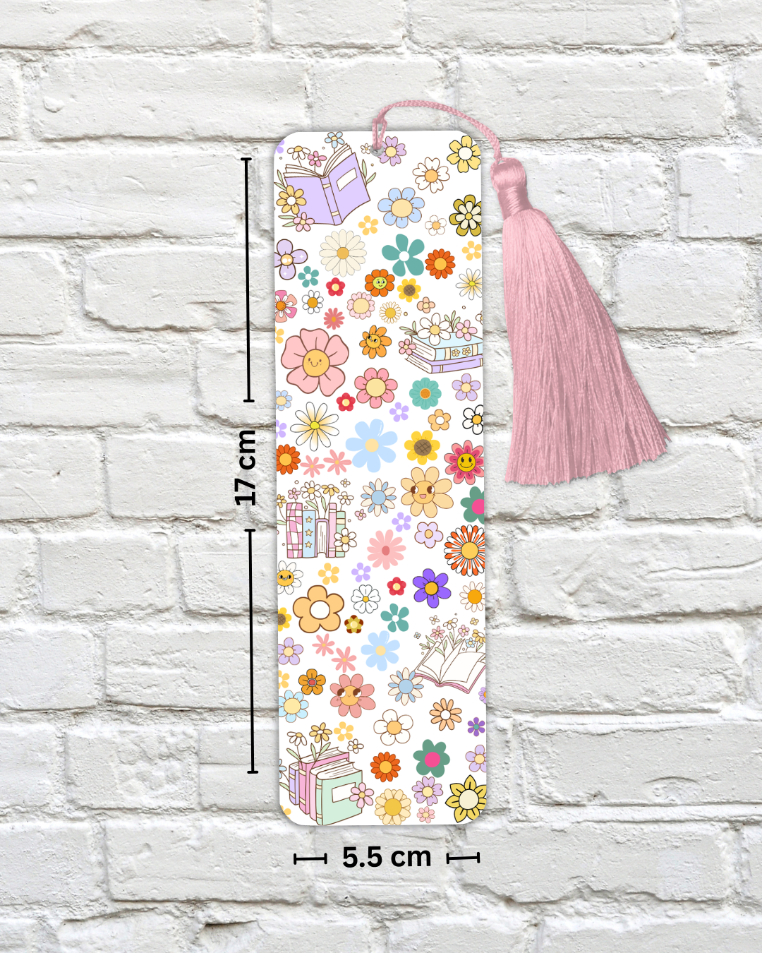 Cute Floral Books Bookmark – Aesthetic Daisy & Book Design – With Tassel Option – Square or Rounded Corners – Charity Donation Included