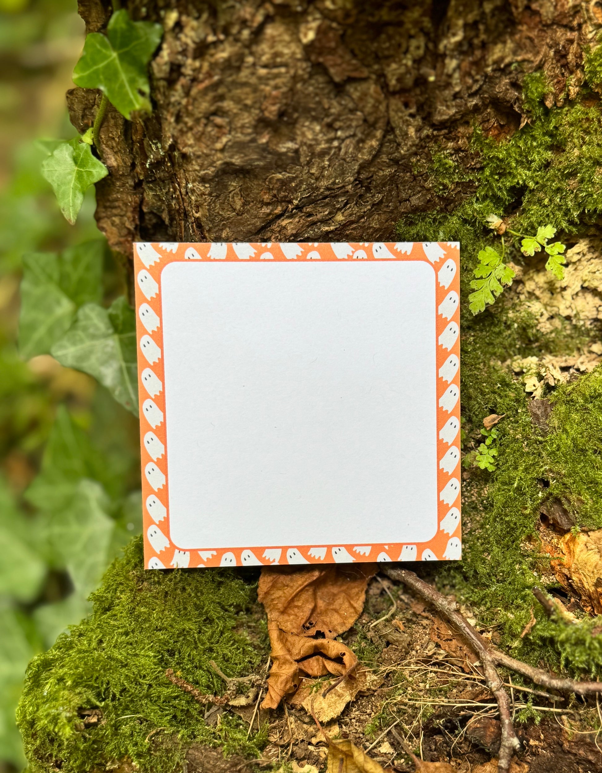 Here for the Spirit Halloween Memo Pad | 50 Page Ghost Notepad with Orange Border | Cute Fall Stationery for Spooky Season & Trick or Treat