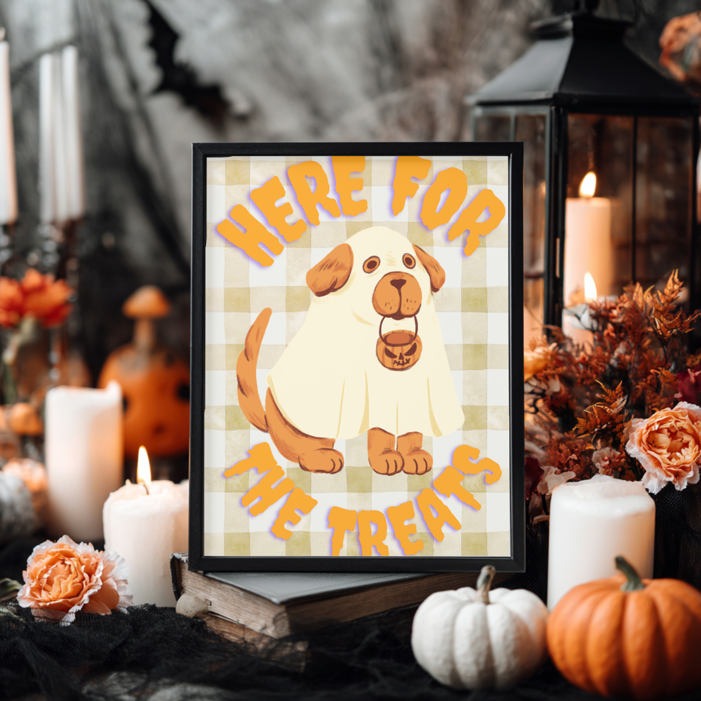 Pet Lovers Gift - Here For The Treats Halloween Wall Art - Dog Halloween Print - Cute Halloween Décor - Spooky Gift - Seasonal Fall Décor