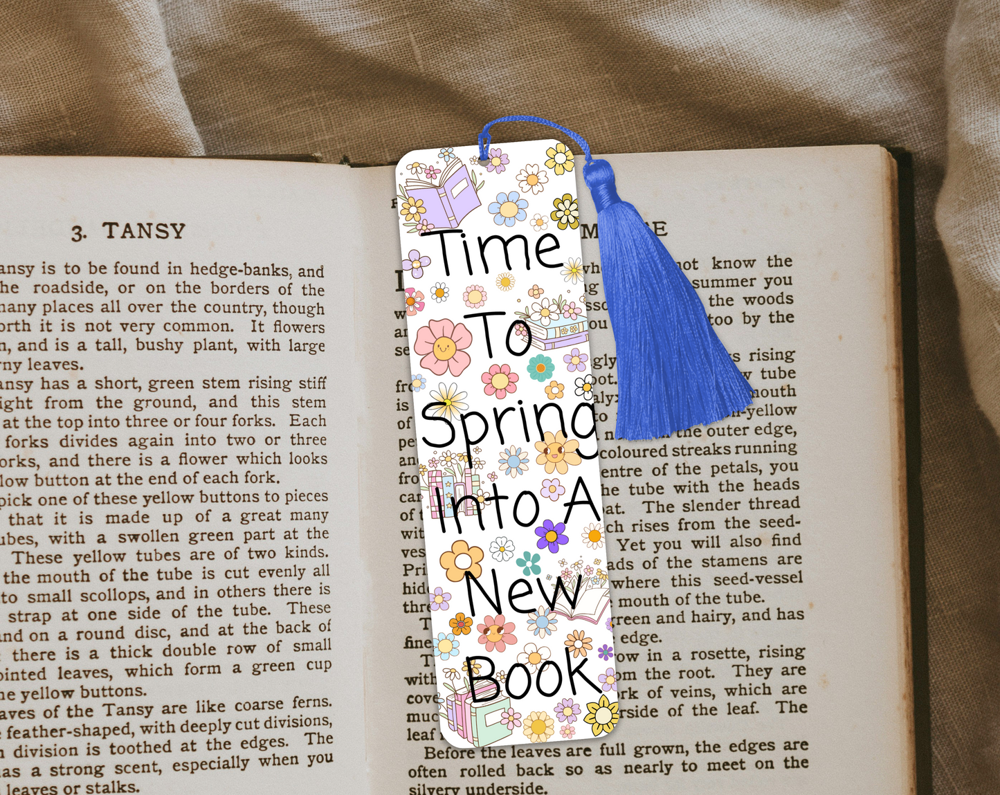 Spring Flower Bookmark ā "Time to Spring Into a New Book" ā Cute Floral Bookish Gift ā Rounded or Square Corners, With or Without Tassel