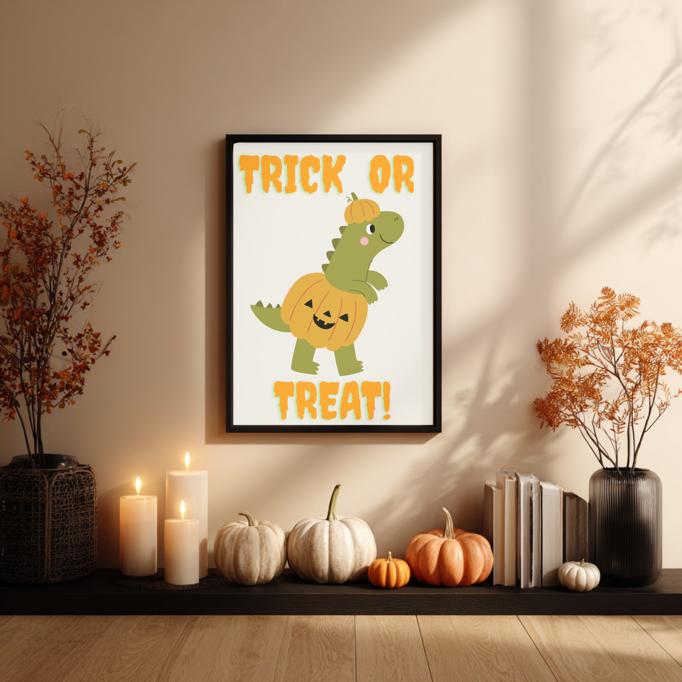 Dinosaur Nursery Halloween Wall Art- Season Wall Décor- Cute But Creepy- Kids Room Décor- Neutral Spooky Poster- Cute Gift- Playroom Décor
