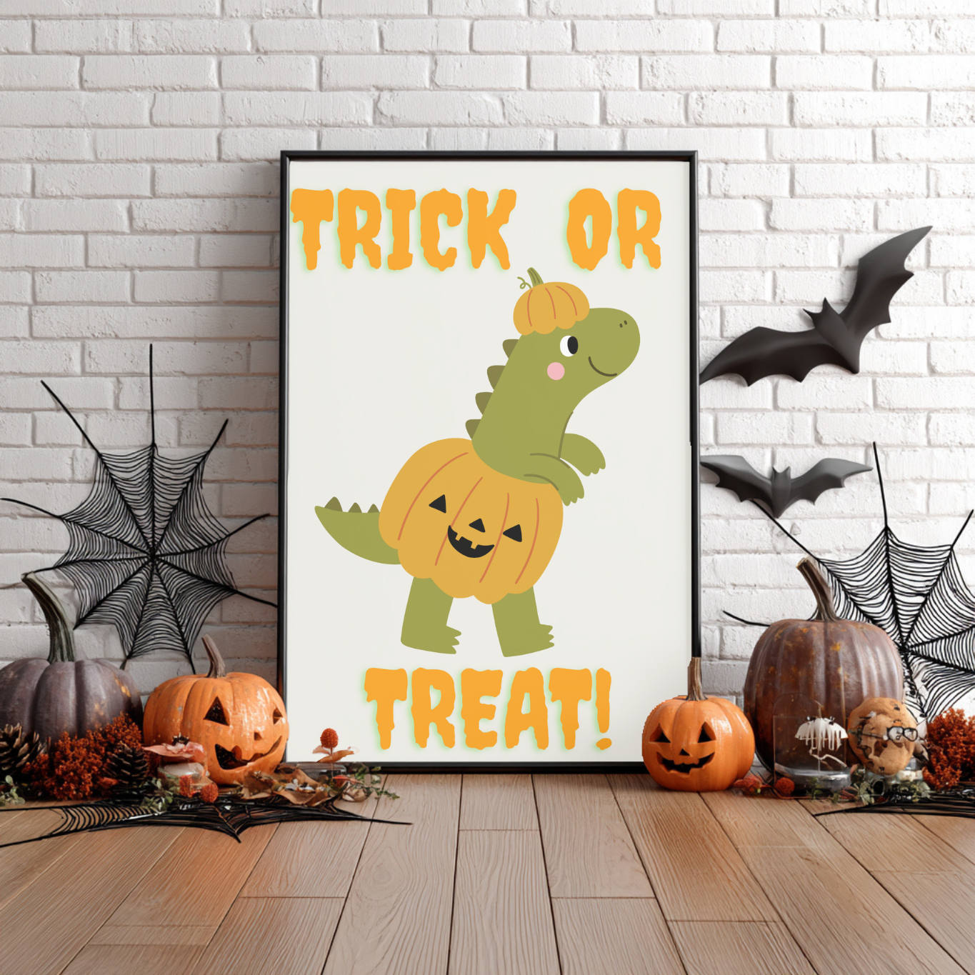 Dinosaur Nursery Halloween Wall Art- Season Wall Décor- Cute But Creepy- Kids Room Décor- Neutral Spooky Poster- Cute Gift- Playroom Décor