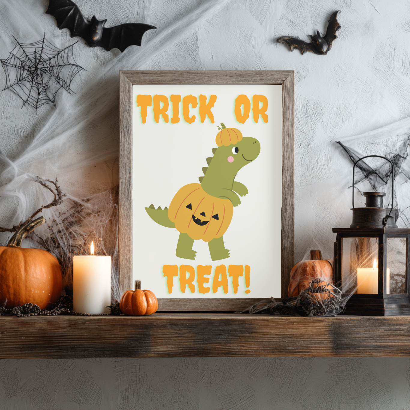 Dinosaur Nursery Halloween Wall Art- Season Wall Décor- Cute But Creepy- Kids Room Décor- Neutral Spooky Poster- Cute Gift- Playroom Décor