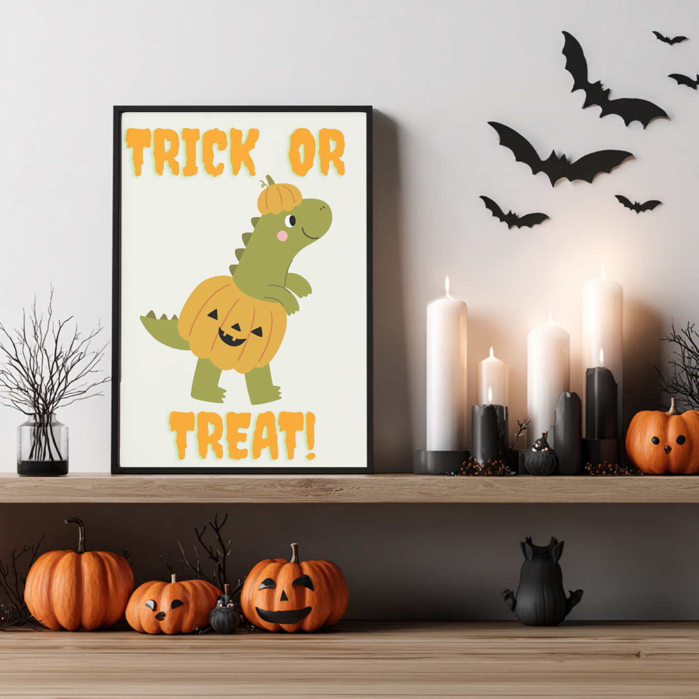 Dinosaur Nursery Halloween Wall Art- Season Wall Décor- Cute But Creepy- Kids Room Décor- Neutral Spooky Poster- Cute Gift- Playroom Décor