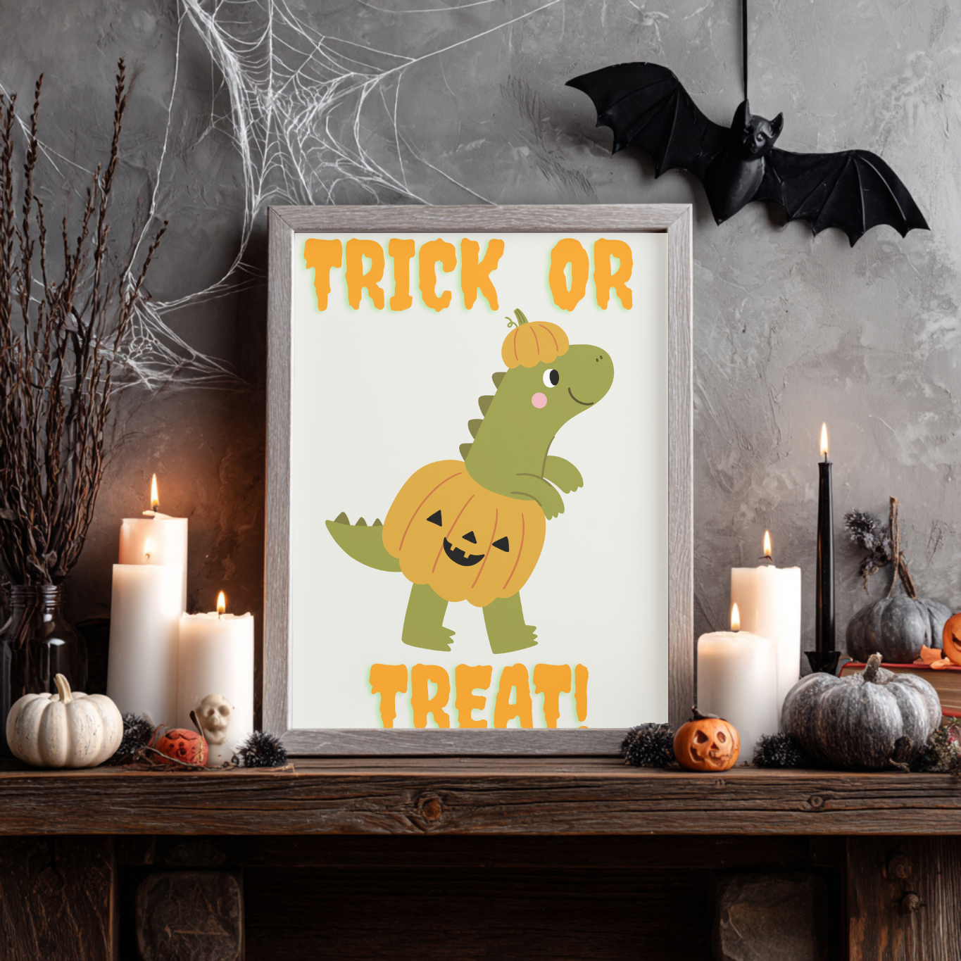 Dinosaur Nursery Halloween Wall Art- Season Wall Décor- Cute But Creepy- Kids Room Décor- Neutral Spooky Poster- Cute Gift- Playroom Décor