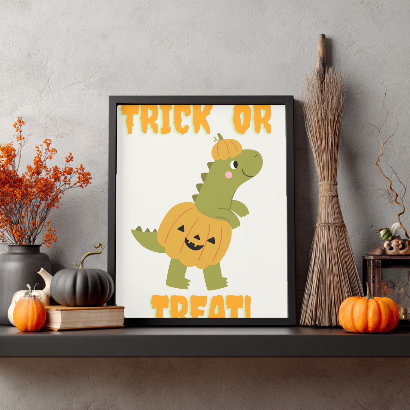 Dinosaur Nursery Halloween Wall Art- Season Wall Décor- Cute But Creepy- Kids Room Décor- Neutral Spooky Poster- Cute Gift- Playroom Décor