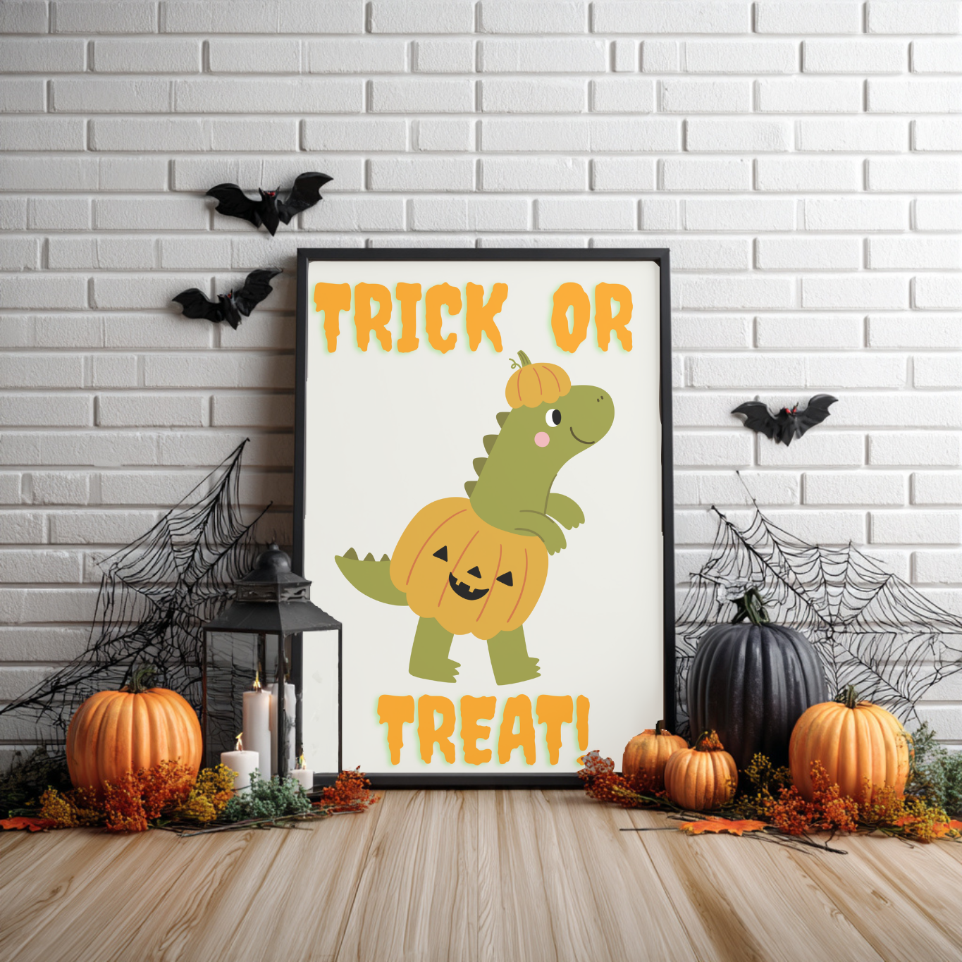 Dinosaur Nursery Halloween Wall Art- Season Wall Décor- Cute But Creepy- Kids Room Décor- Neutral Spooky Poster- Cute Gift- Playroom Décor