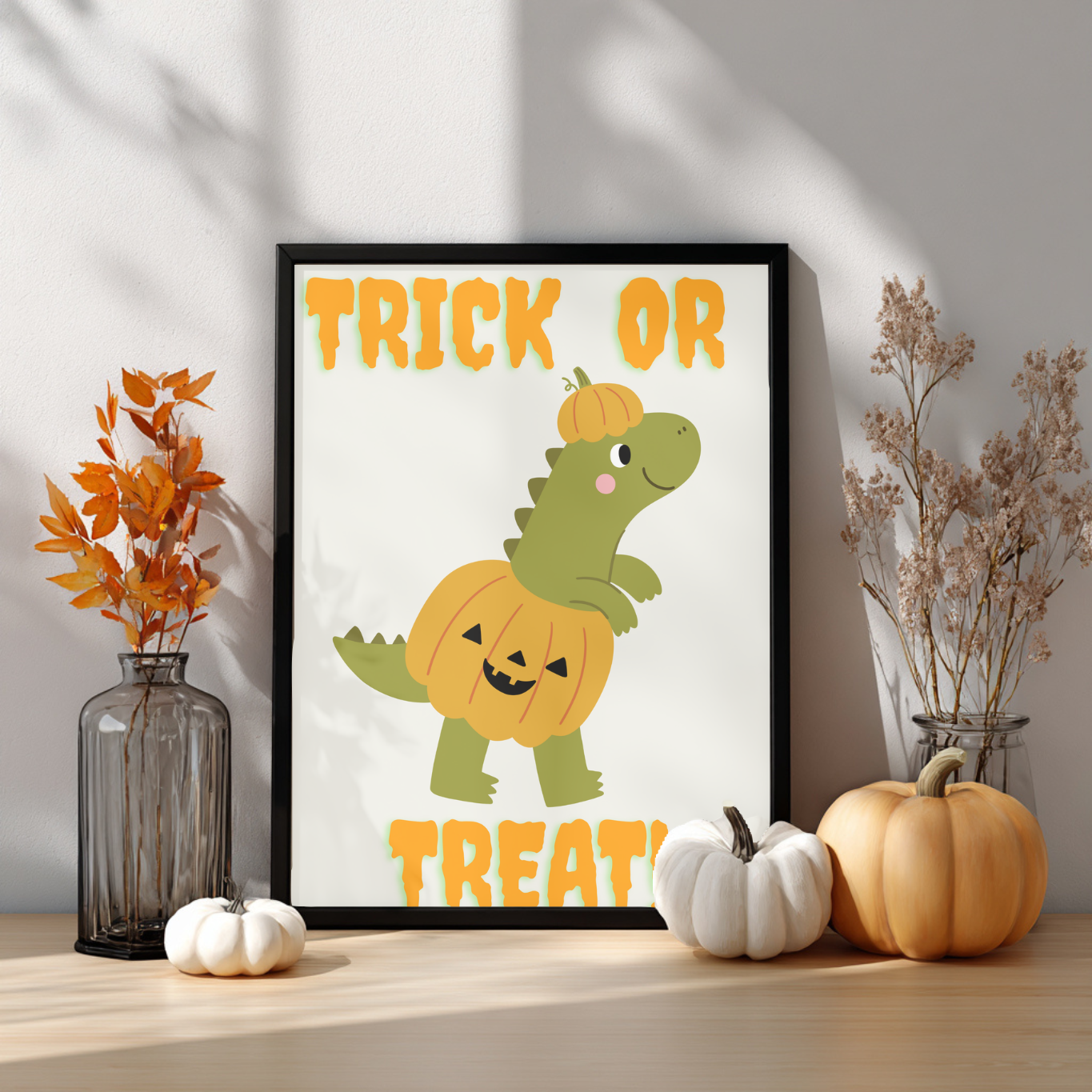 Dinosaur Nursery Halloween Wall Art- Season Wall Décor- Cute But Creepy- Kids Room Décor- Neutral Spooky Poster- Cute Gift- Playroom Décor