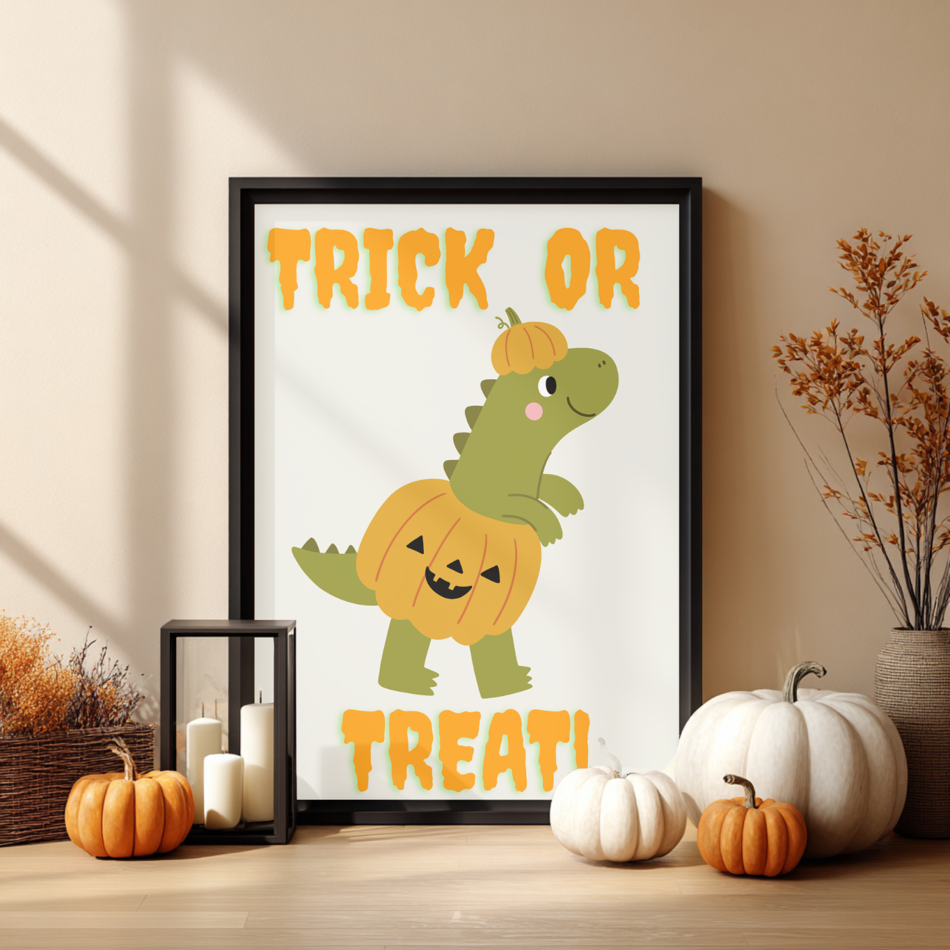 Dinosaur Nursery Halloween Wall Art- Season Wall Décor- Cute But Creepy- Kids Room Décor- Neutral Spooky Poster- Cute Gift- Playroom Décor
