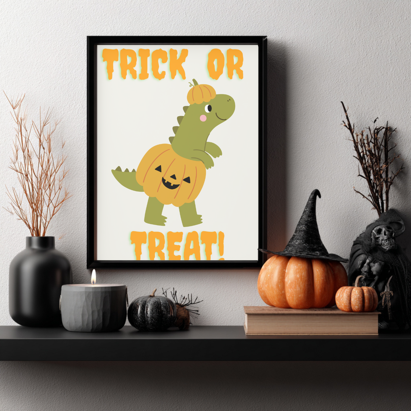 Dinosaur Nursery Halloween Wall Art- Season Wall Décor- Cute But Creepy- Kids Room Décor- Neutral Spooky Poster- Cute Gift- Playroom Décor