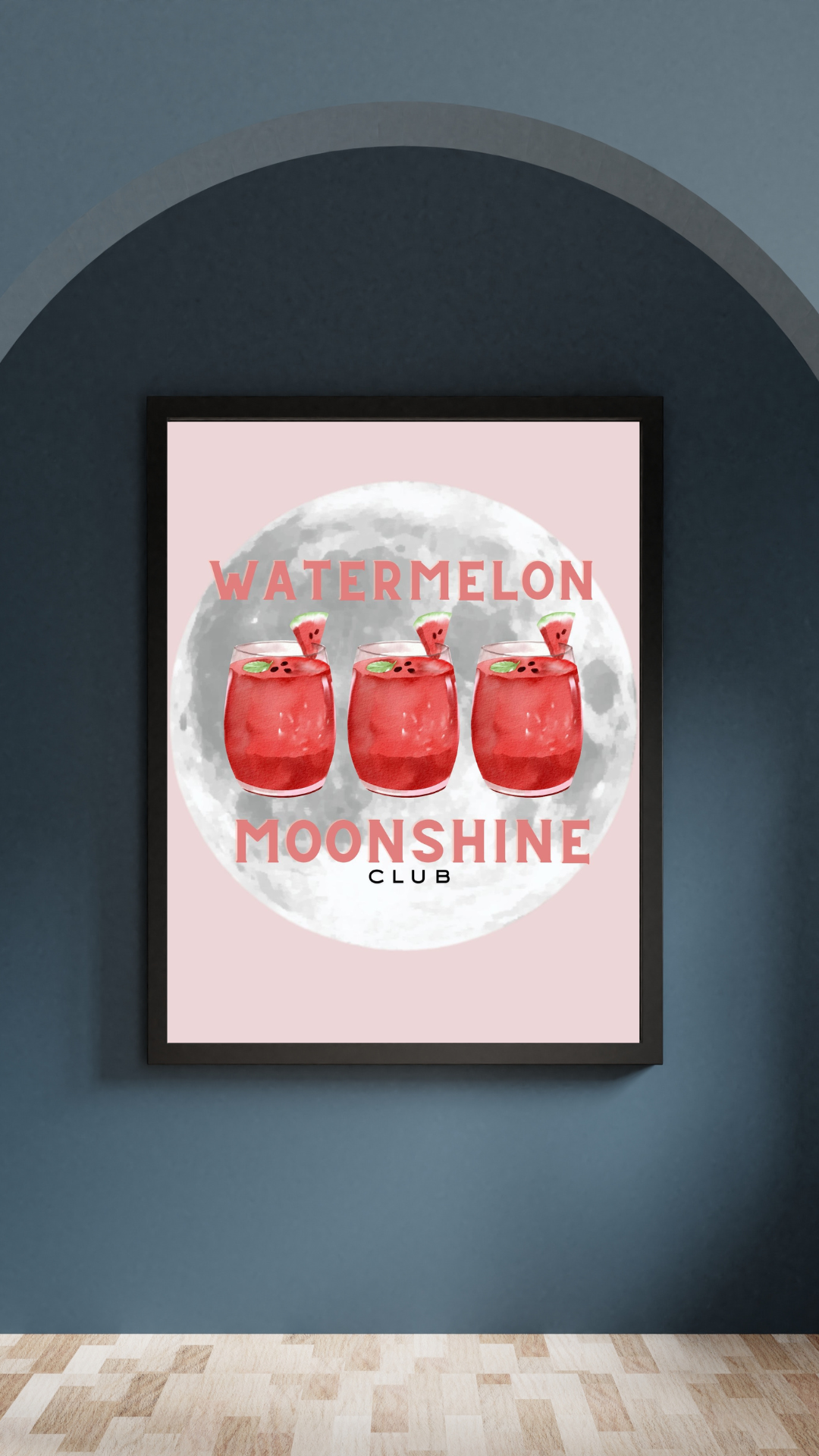 Watermelon Moonshine Club Print – Pink Country Girl Wall Art with Cocktails & Full Moon Aesthetic – Southern Western Décor (A4 & A5 Sizes)