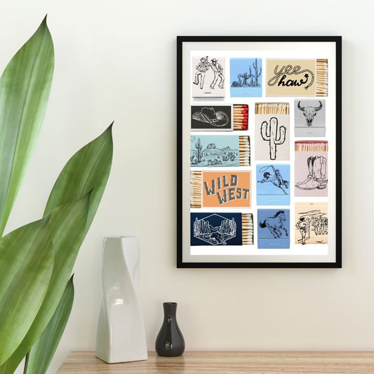 Western Matchbox Wall Art Print – Cowboy, Desert & Rodeo Themed Country Core Décor for Rustic Home or Bar (A4 & A5 Sizes)