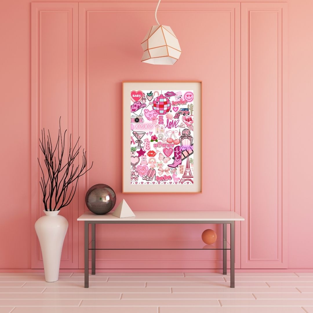 Y2K Pink Aesthetic Collage Wall Art Print – Cute A4/A5 Poster for Dorm Room Décor, Trendy Coquette & Retro Girlcore Vibes