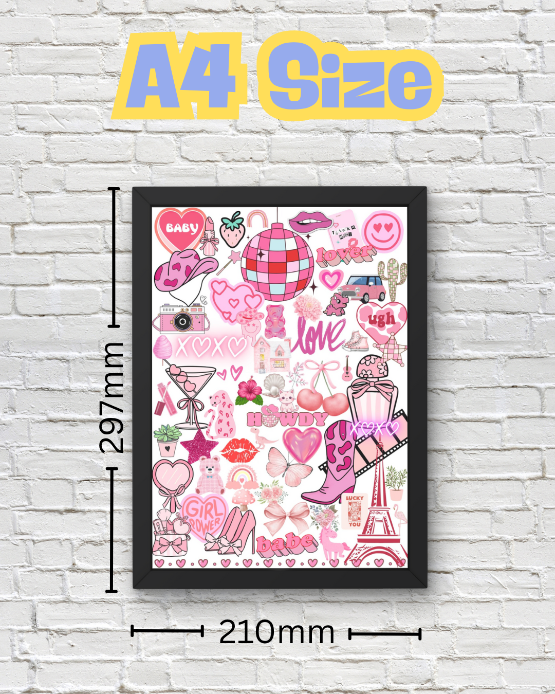 Y2K Pink Aesthetic Collage Wall Art Print – Cute A4/A5 Poster for Dorm Room Décor, Trendy Coquette & Retro Girlcore Vibes