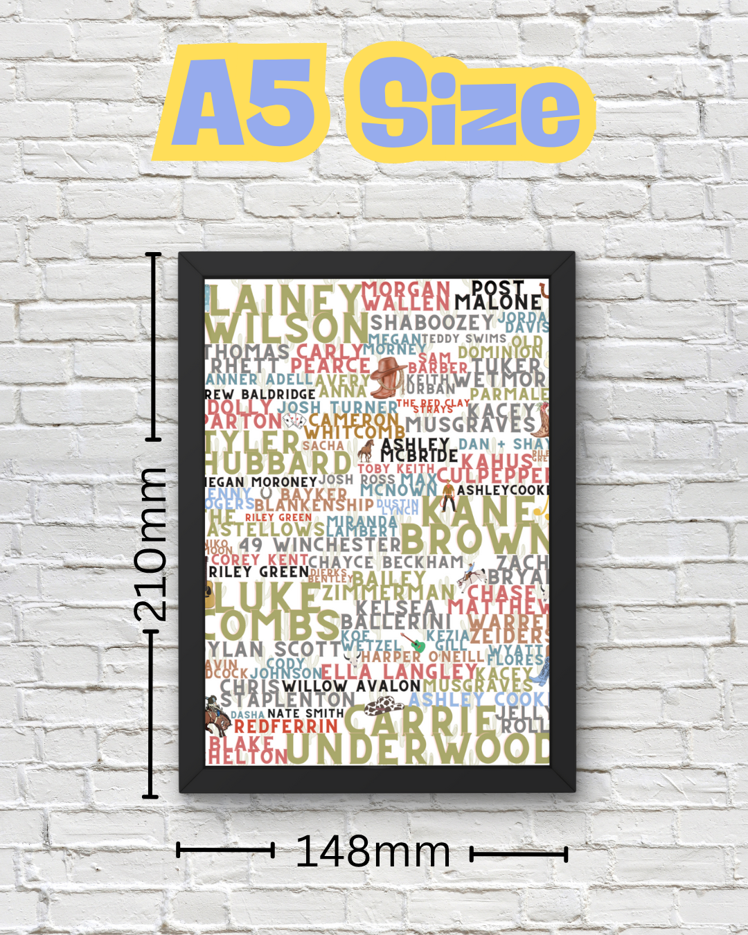 Country Music Artist Word Art Print – Lainey Wilson, Morgan Wallen, Carrie Underwood, Luke Combs & More –  Country Concert Décor (A4 & A5)