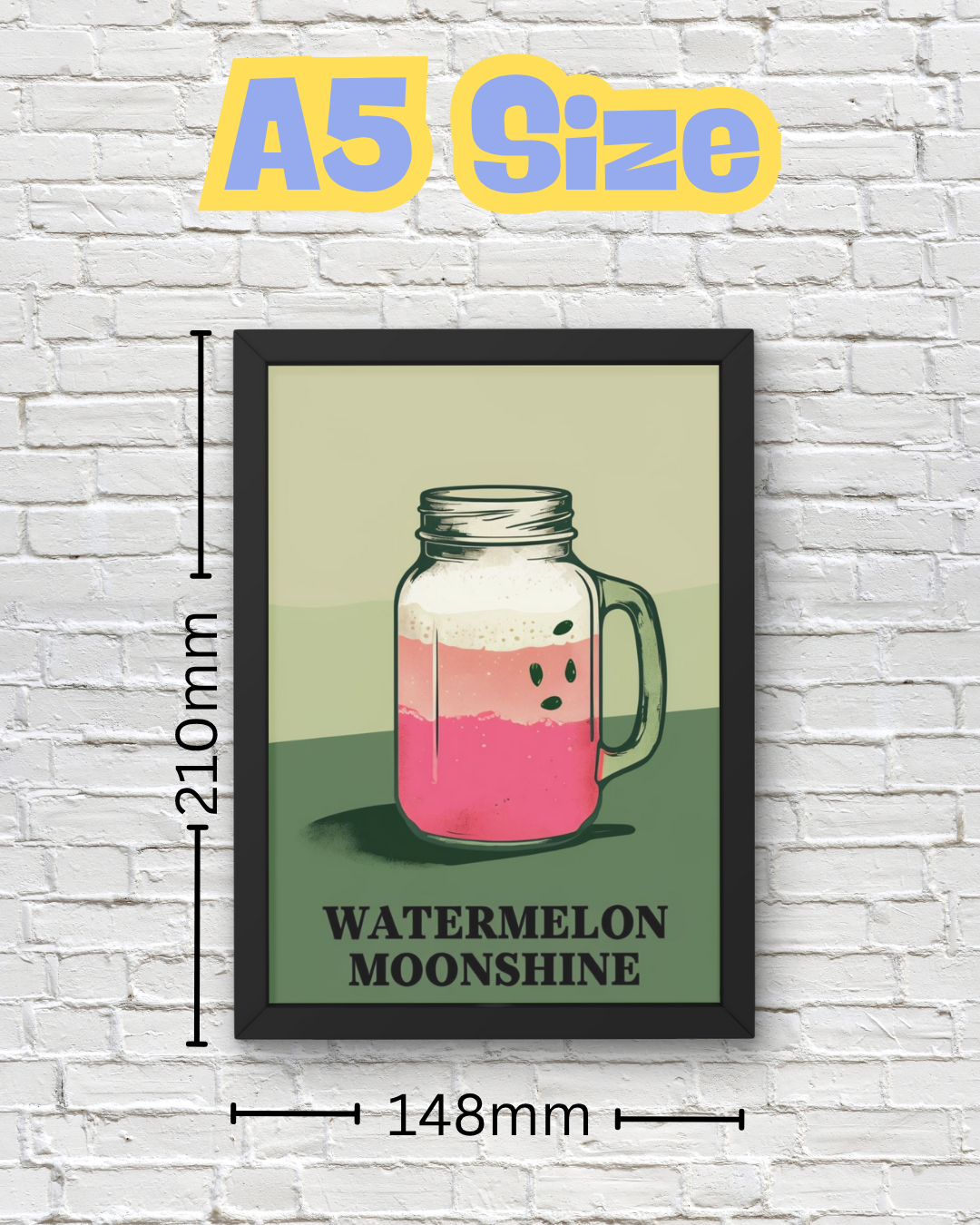 Watermelon Moonshine Mason Jar Print – Retro Country Cocktail Wall Art for Southern Kitchen or Bar Décor – Aesthetic Western Style (A4 & A5 Sizes)