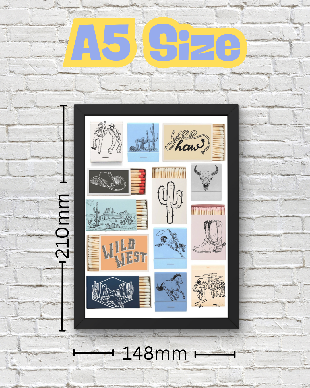 Western Matchbox Wall Art Print – Cowboy, Desert & Rodeo Themed Country Core Décor for Rustic Home or Bar (A4 & A5 Sizes)