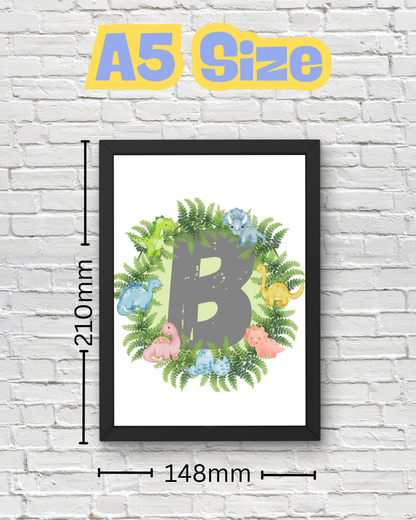 Dinosaur A-Z Alphabet Monogram Wall Art Print – Personalized Prehistoric Nursery Décor, Kids Room Printable, Educational Dinosaur Name Initial Poster