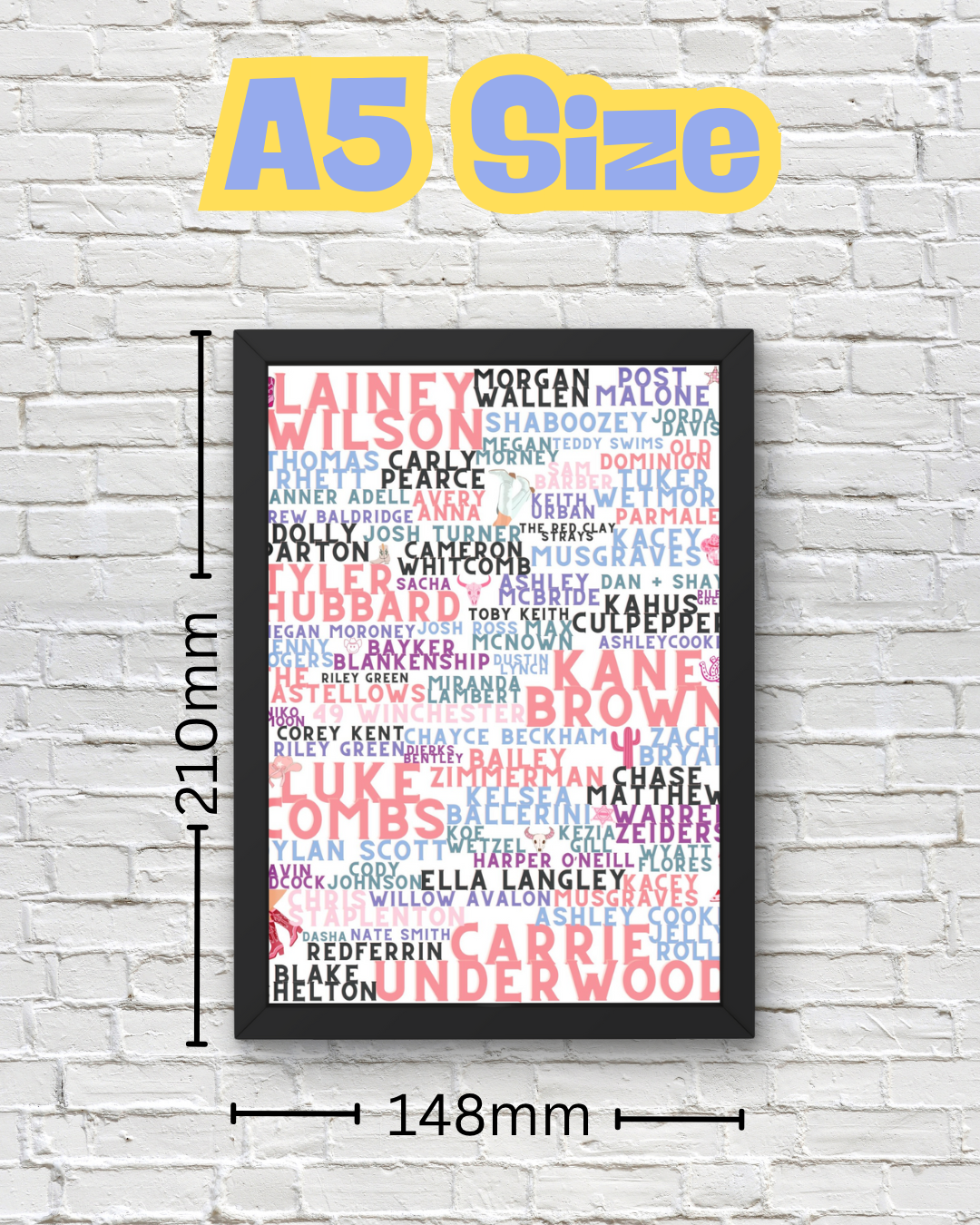 Pink Country Music Artist Word Art Print – Lainey Wilson, Morgan Wallen, Carrie Underwood, Luke Combs & More –  Country Concert Décor (A4 & A5)