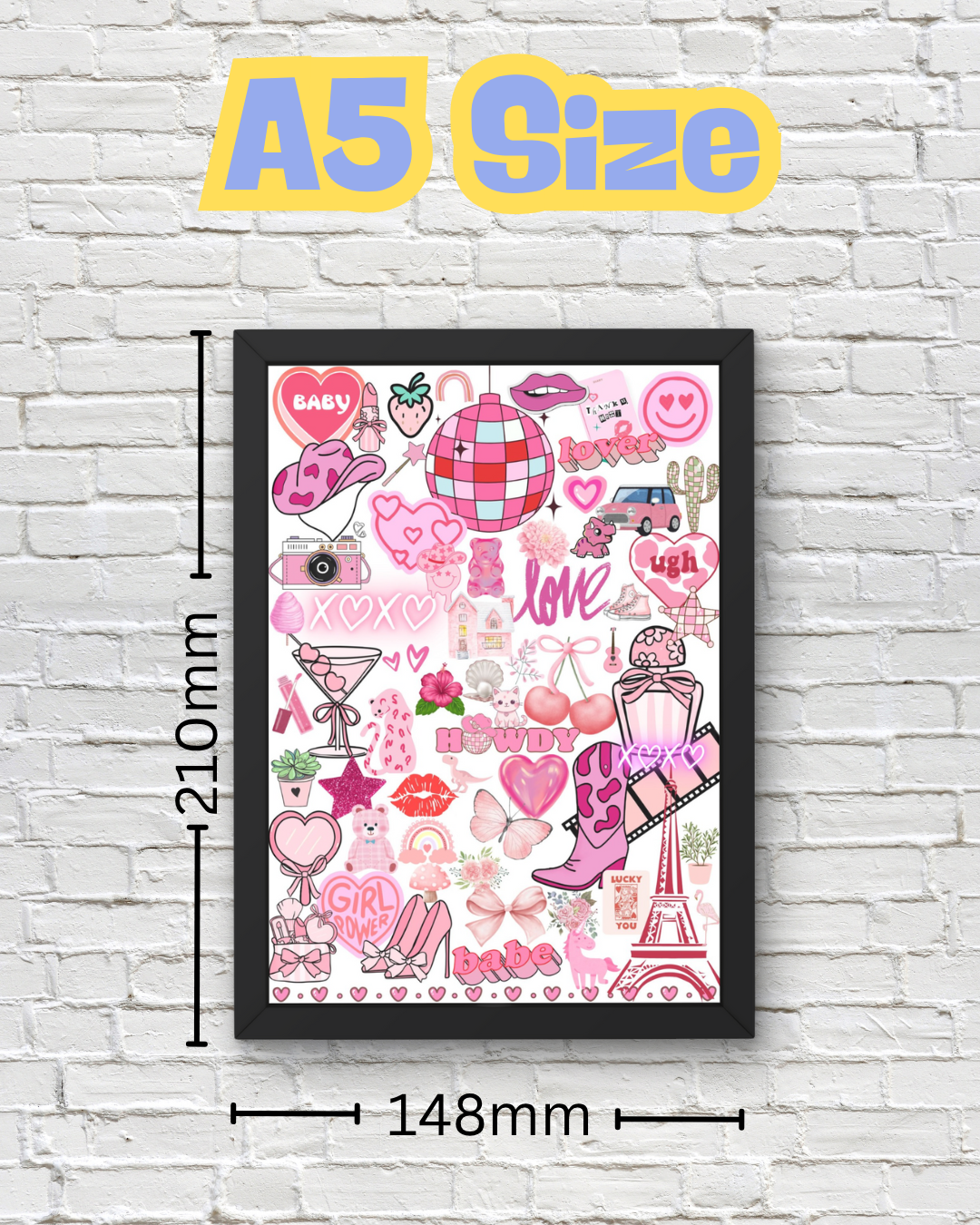 Y2K Pink Aesthetic Collage Wall Art Print – Cute A4/A5 Poster for Dorm Room Décor, Trendy Coquette & Retro Girlcore Vibes