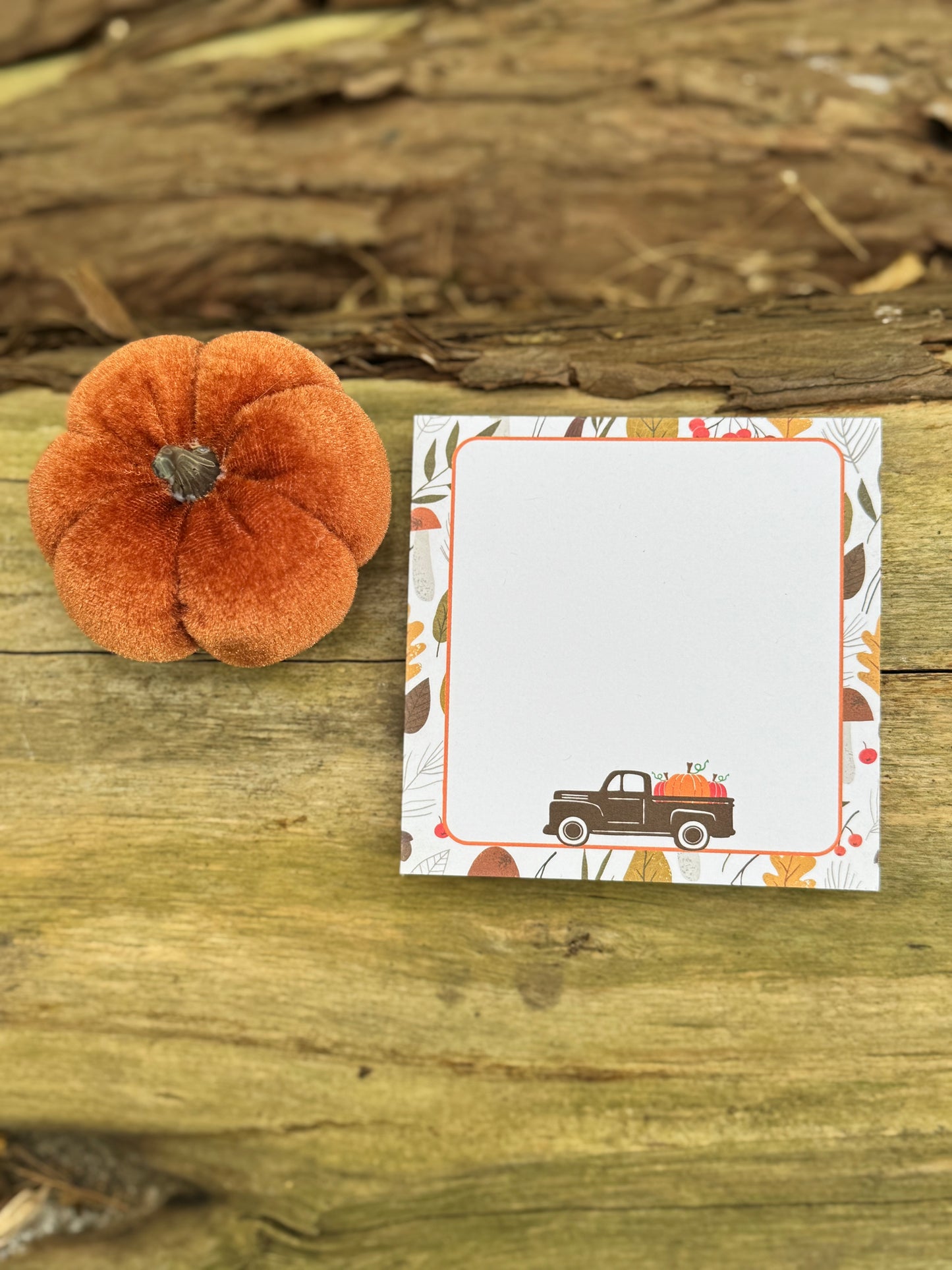 Farmers Market Fall Memo Pad | 50 Page Notepad with Pumpkin Truck & Autumn Leaves | Cute Stationery for Halloween, Thanksgiving & Fall Notes