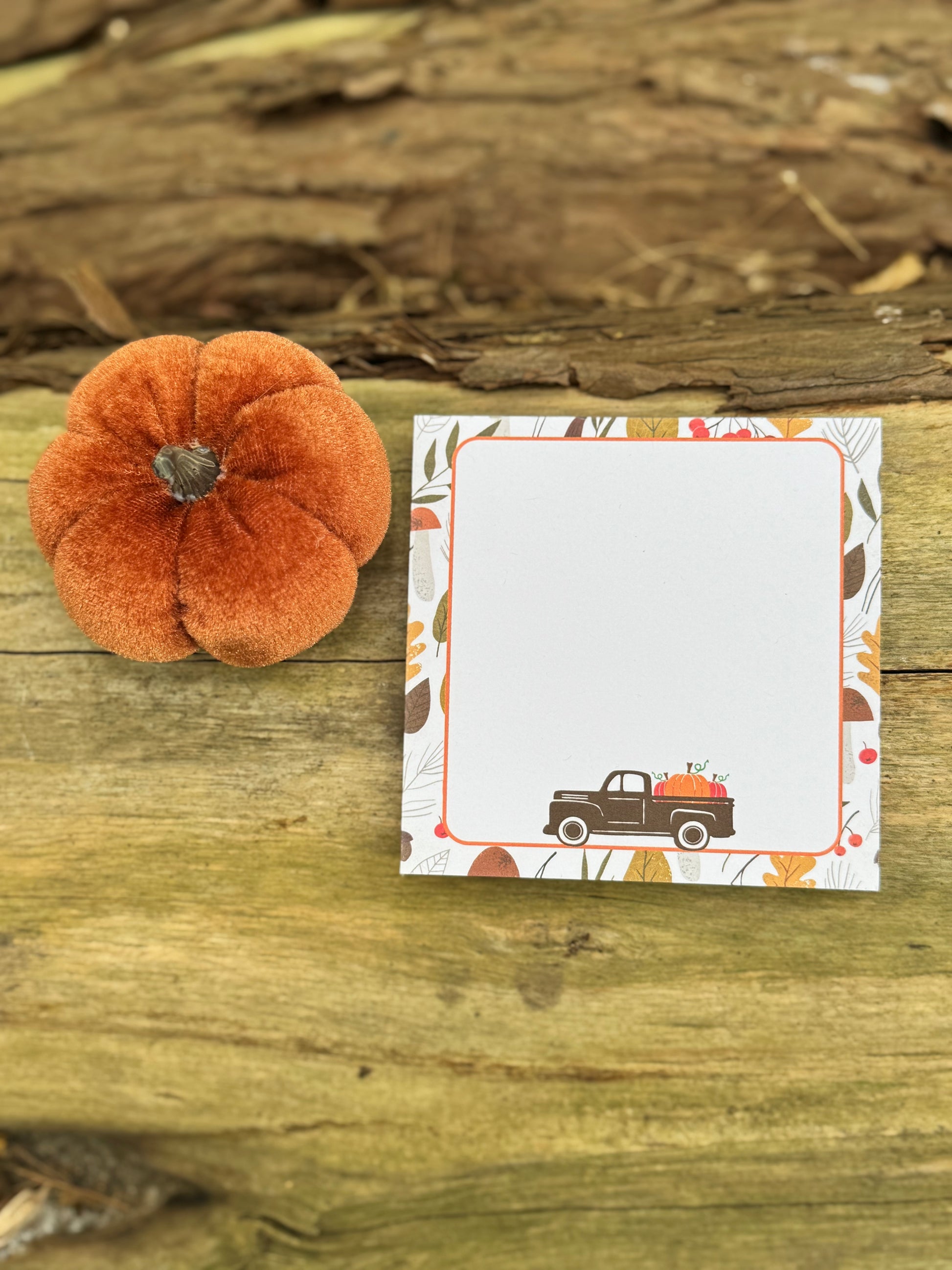 Farmers Market Fall Memo Pad | 50 Page Notepad with Pumpkin Truck & Autumn Leaves | Cute Stationery for Halloween, Thanksgiving & Fall Notes
