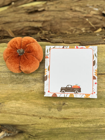 Farmers Market Fall Memo Pad | 50 Page Notepad with Pumpkin Truck & Autumn Leaves | Cute Stationery for Halloween, Thanksgiving & Fall Notes