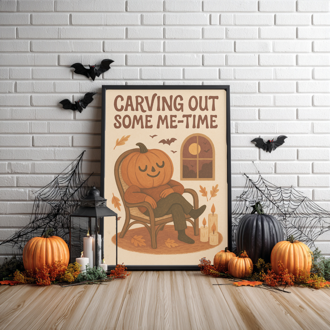 Carving Out Some Me-Time Halloween Wall Décor- Cute Halloween Print- Cute But Creepy Spooky Gift - Neutral Spooky Fall Poster- Pumpkin Décor