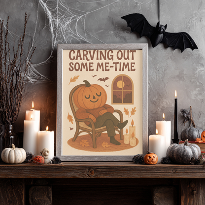 Carving Out Some Me-Time Halloween Wall Décor- Cute Halloween Print- Cute But Creepy Spooky Gift - Neutral Spooky Fall Poster- Pumpkin Décor