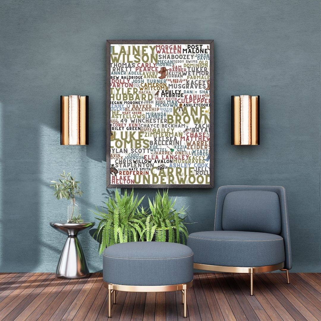 Country Music Artist Word Art Print – Lainey Wilson, Morgan Wallen, Carrie Underwood, Luke Combs & More –  Country Concert Décor (A4 & A5)