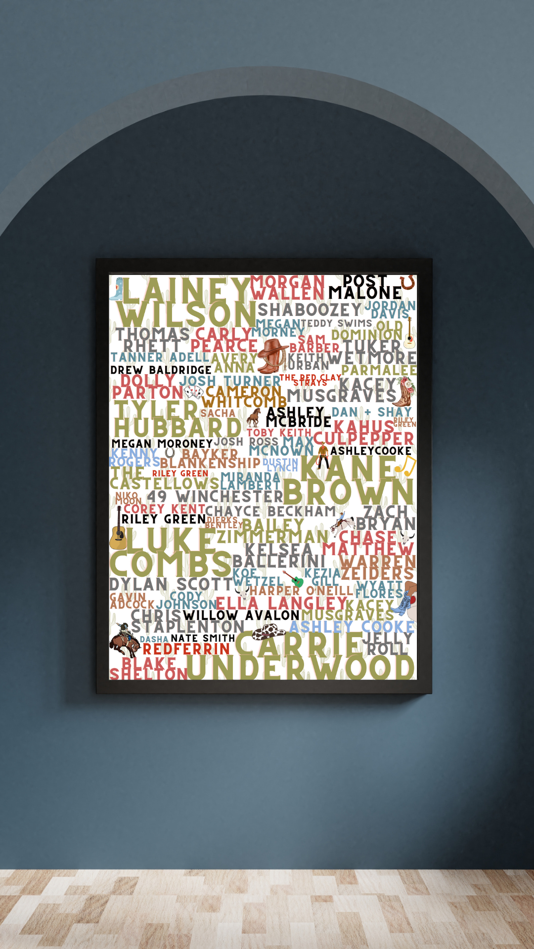 Country Music Artist Word Art Print – Lainey Wilson, Morgan Wallen, Carrie Underwood, Luke Combs & More –  Country Concert Décor (A4 & A5)