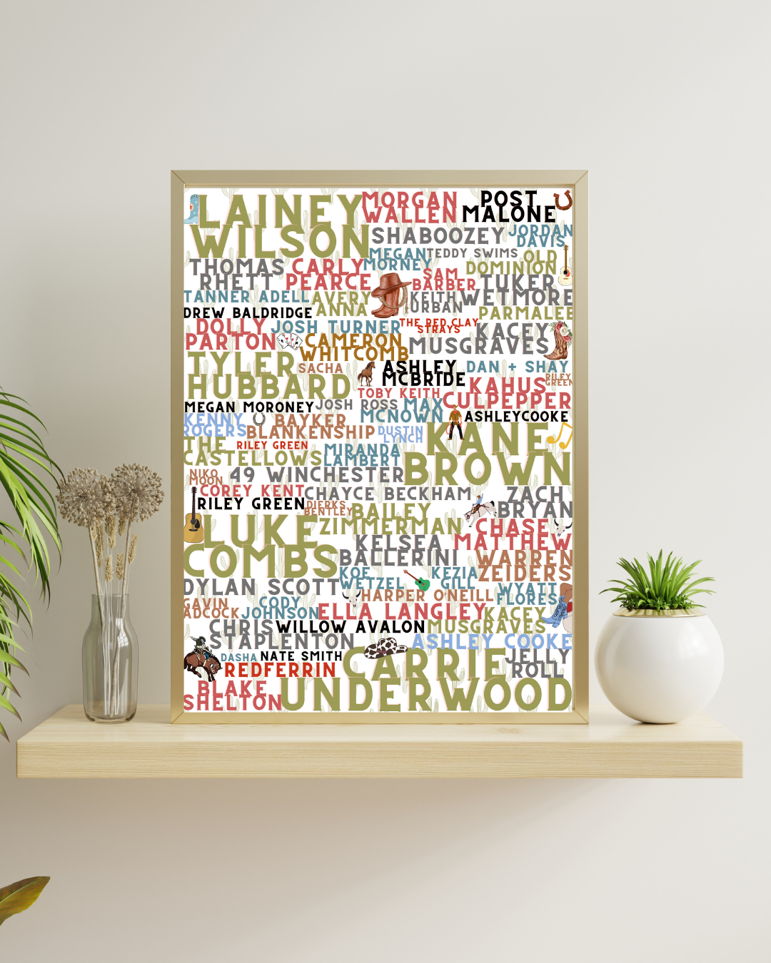 Country Music Artist Word Art Print – Lainey Wilson, Morgan Wallen, Carrie Underwood, Luke Combs & More –  Country Concert Décor (A4 & A5)