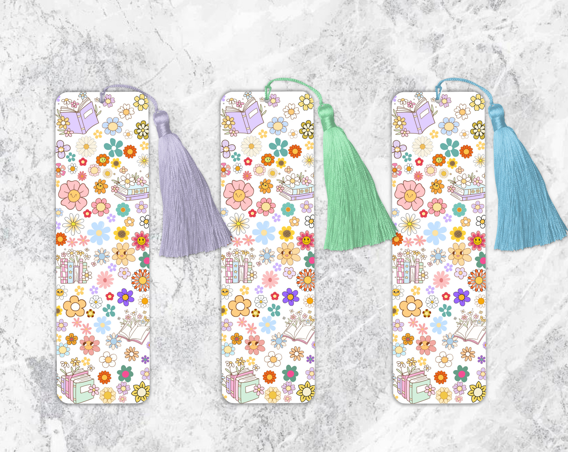 Cute Floral Books Bookmark – Aesthetic Daisy & Book Design – With Tassel Option – Square or Rounded Corners – Charity Donation Included