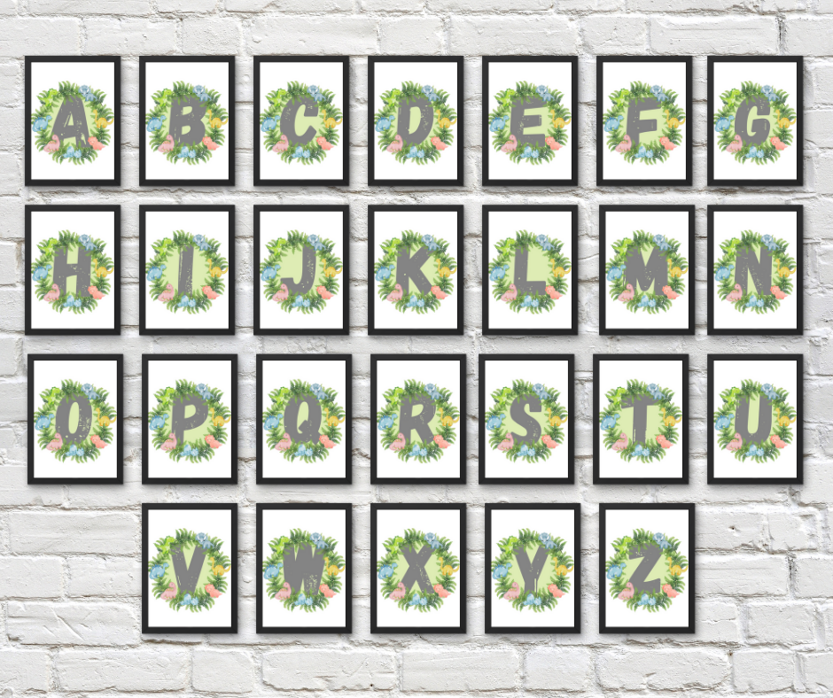 Dinosaur A-Z Alphabet Monogram Wall Art Print – Personalized Prehistoric Nursery Décor, Kids Room Printable, Educational Dinosaur Name Initial Poster