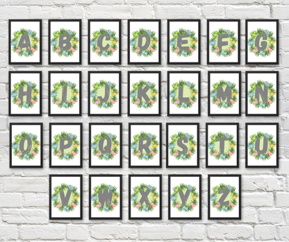 Dinosaur A-Z Alphabet Monogram Wall Art Print – Personalized Prehistoric Nursery Décor, Kids Room Printable, Educational Dinosaur Name Initial Poster