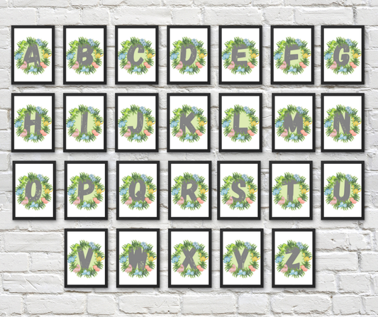 Dinosaur A-Z Alphabet Monogram Wall Art Print – Personalized Prehistoric Nursery Décor, Kids Room Printable, Educational Dinosaur Name Initial Poster