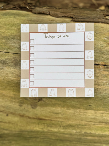 Ghostly Things To Do Halloween Memo Pad | 50 Page Cute Ghost Notepad for Fall | Spooky Season Stationery, To Do List, Halloween Planner Note