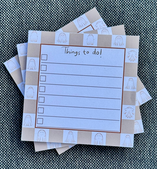 Ghostly Things To Do Halloween Memo Pad | 50 Page Cute Ghost Notepad for Fall | Spooky Season Stationery, To Do List, Halloween Planner Note