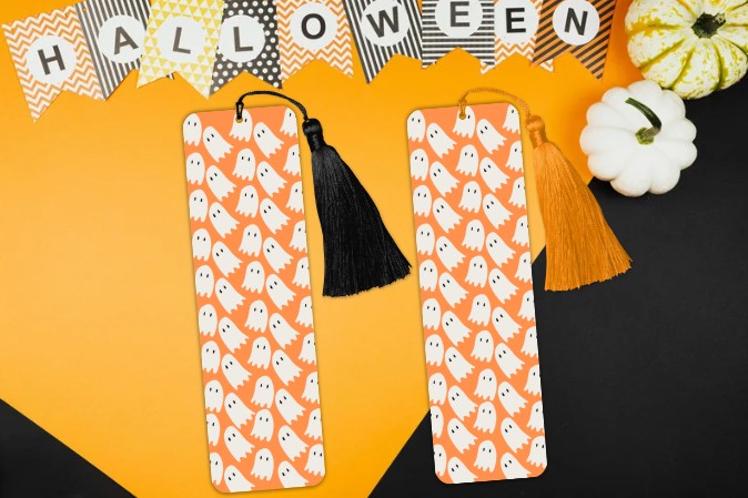 Here For The Spirt Ghost Halloween Bookmark-Helping Charity-Goth Tassel Cute Bookmark-Pumpkin Fall Gift For Book Lover-Autumn Spooky Season
