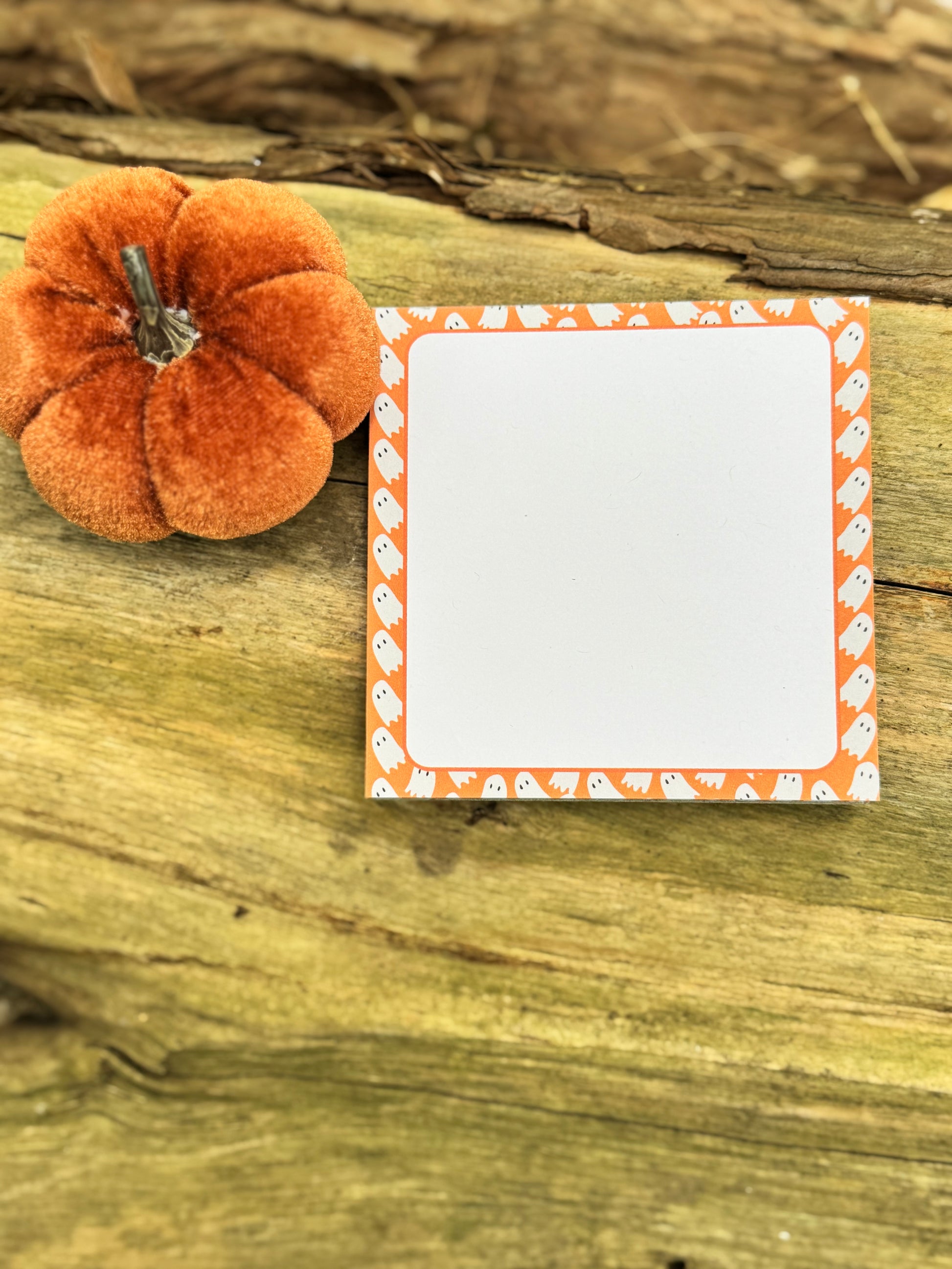 Here for the Spirit Halloween Memo Pad | 50 Page Ghost Notepad with Orange Border | Cute Fall Stationery for Spooky Season & Trick or Treat