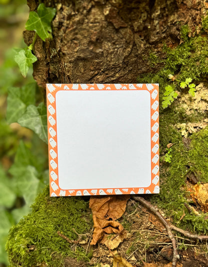 Here for the Spirit Halloween Memo Pad | 50 Page Ghost Notepad with Orange Border | Cute Fall Stationery for Spooky Season & Trick or Treat