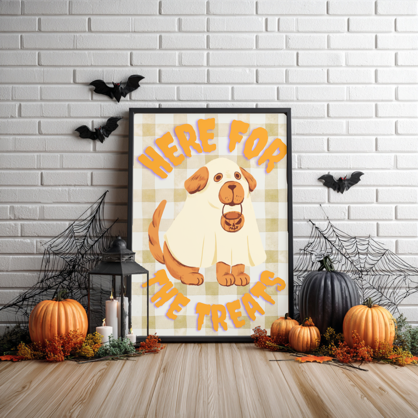 Pet Lovers Gift - Here For The Treats Halloween Wall Art - Dog Halloween Print - Cute Halloween Décor - Spooky Gift - Seasonal Fall Décor