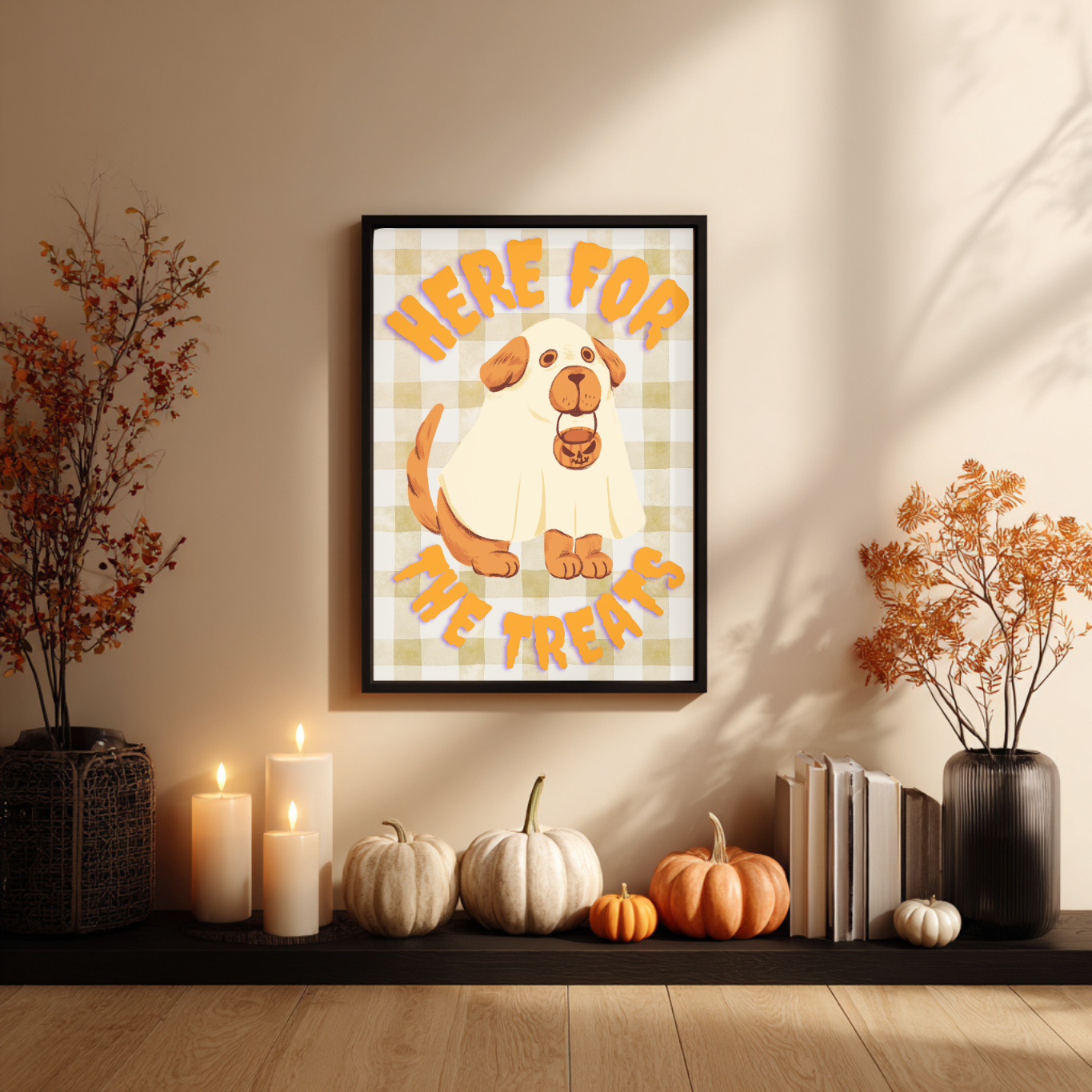 Pet Lovers Gift - Here For The Treats Halloween Wall Art - Dog Halloween Print - Cute Halloween Décor - Spooky Gift - Seasonal Fall Décor