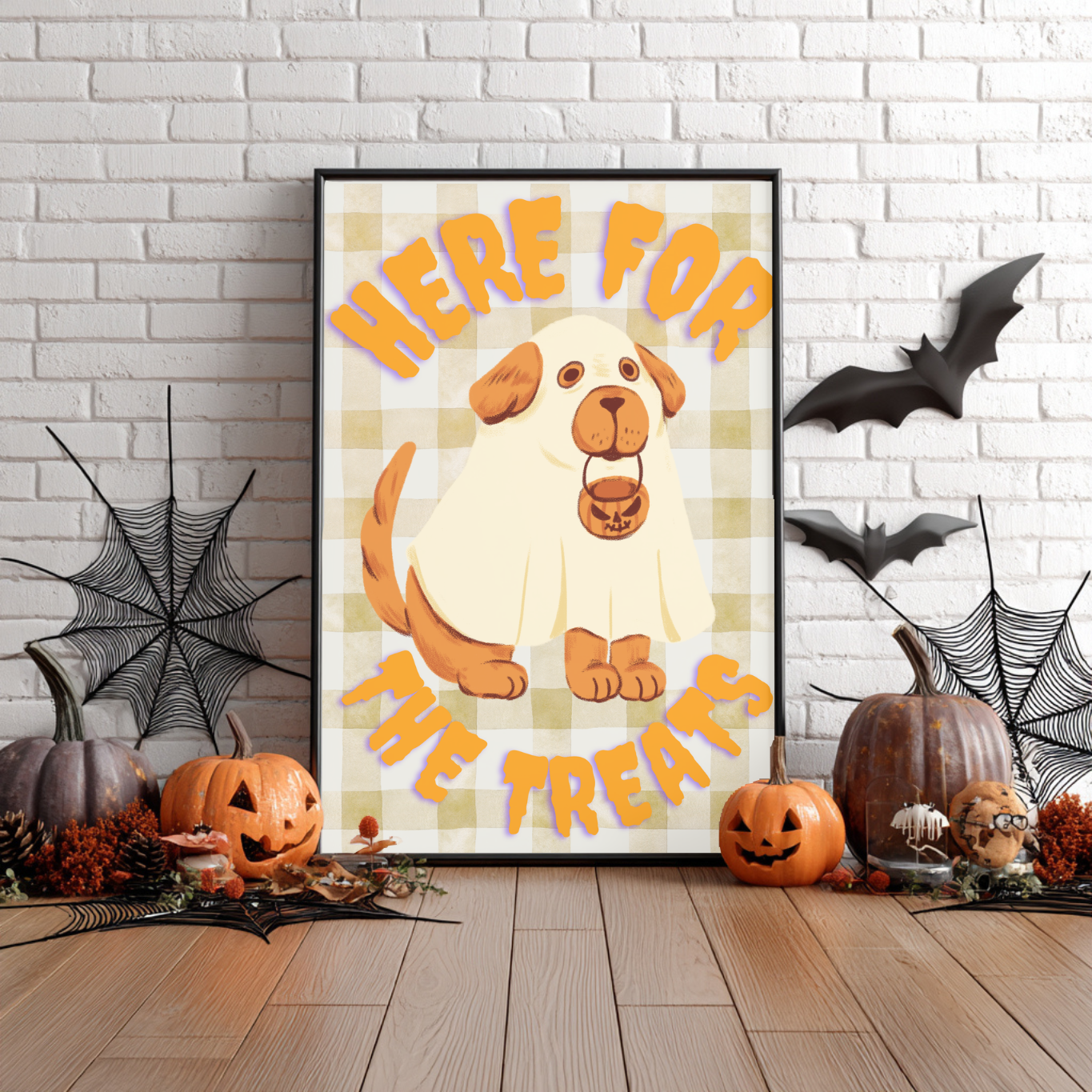 Pet Lovers Gift - Here For The Treats Halloween Wall Art - Dog Halloween Print - Cute Halloween Décor - Spooky Gift - Seasonal Fall Décor